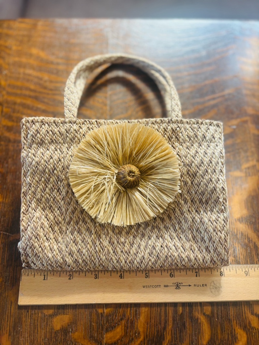 Woven Raffia Mini Tote in Natural - Picture 3 of 7